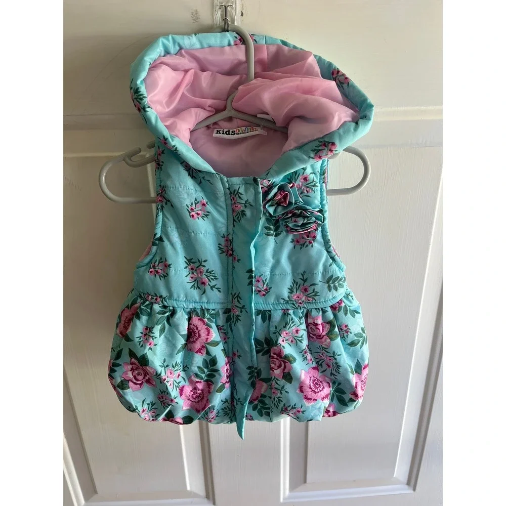 Kids Headquarters‎ Baby Girls Cute Y2K Floral Print Peplum Hooded Vest 12M